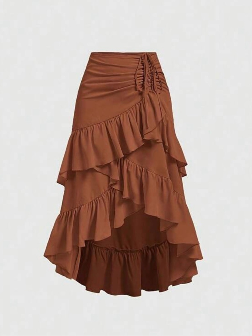 SHEIN Brown High-Low Ruffle Tiered Skirt
